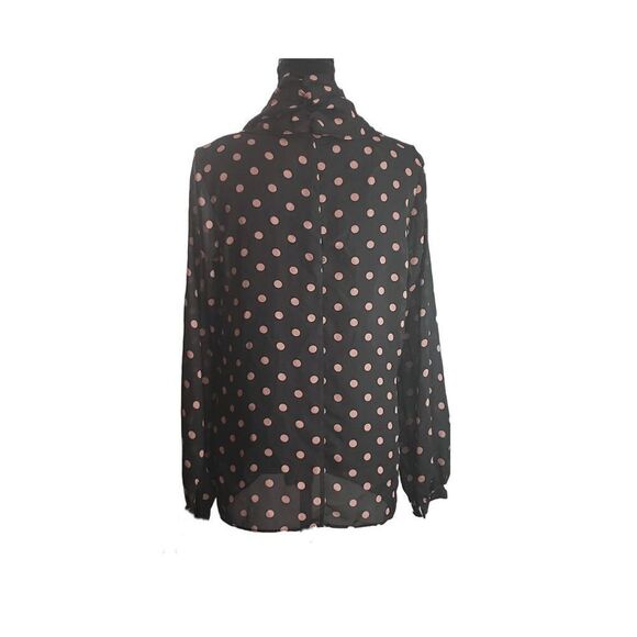 Bisou Bisou Black Pink Polka Dot Flowy Shawl Collar V- Neck Blouse Size M - Picture 4 of 9
